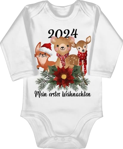 Baby Body langarm Mädchen Junge - Geschenke Christmas - 2024 Mein erstes Weihnachten mit süßen Tieren - schwarz - 3/6 Monate - Weiß - 2022 first weihnachtsstrampler weihnachtsmotiv 1.weihnachten von Shirtracer