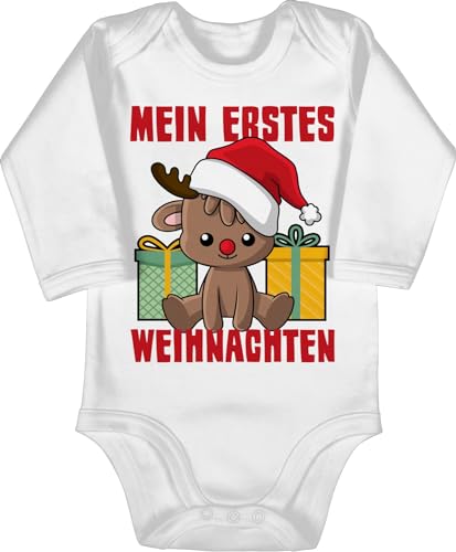 Shirtracer Baby Body langarm Mädchen Junge - Geschenke Christmas - Mein erstes Weihnachten mit Rentier - 6/12 Monate - Weiß - weihnachtsbody weihnachtsstrampler weihnachtsmotiv xmas bodys 1st outfit von Shirtracer