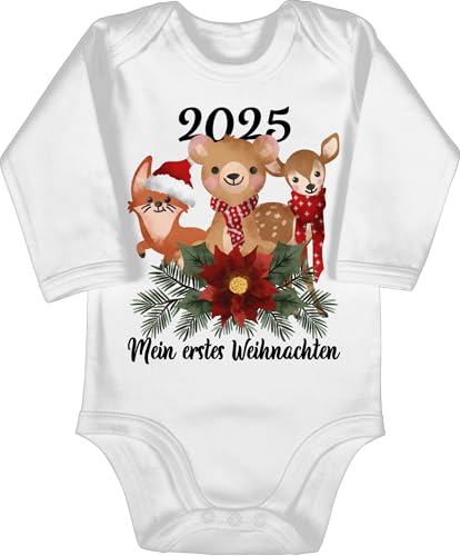 Baby Body langarm Mädchen Junge - Geschenke Christmas - 2025 Mein erstes Weihnachten mit süßen Tieren - schwarz - 12/18 Monate - Weiß - 2022 first weihnachtsstrampler weihnachtsmotiv von Shirtracer
