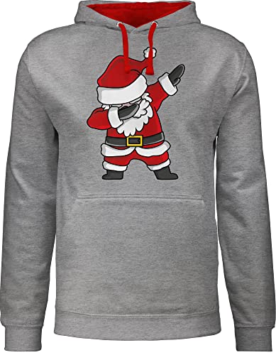 Pullover Herren Frauen Hoodie Kontrast zweifarbig - Weihnachten Geschenke Christmas Bekleidung - Dabbing Weihnachtsmann - XS - Grau meliert/Rot - weihnachtshoodies Damen weihnachtshoodie von Shirtracer