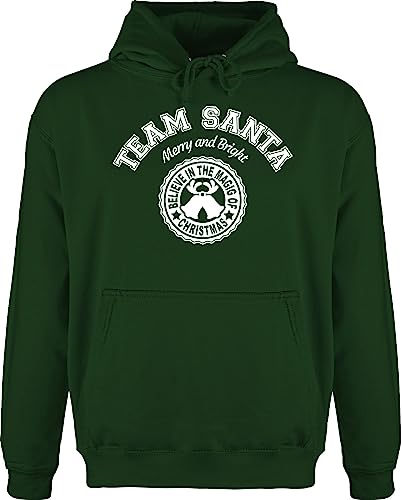 Hoodie Herren Pullover Männer - Weihnachten Geschenke Christmas Bekleidung - Team Santa - Merry and Bright - weiß - S - Dunkelgrün - Weihnachtspullover Baumwolle weihnachtsartikel pullis von Shirtracer