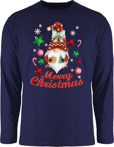 Langarmshirt Herren Langarm Shirt - Weihnachten Geschenke Bekleidung - Weihnachtlicher Wichtel I Weihnachtsmotiv I Merry Christmas Wichtelmotiv - XXL - Navy Blau - Schlafshirt für männer von Shirtracer