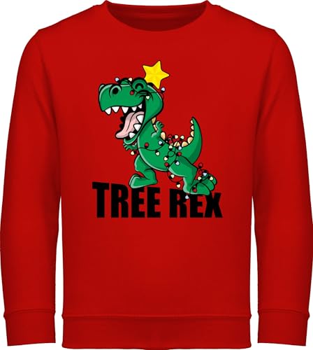 Sweatshirt Kinder Pullover für Jungen Mädchen - Weihnachten Geschenke Christmas - Tree Rex - 128 (7/8 Jahre) - Rot - Dino weihnachtssweatshirt weihnachtsmotiv trex reitpullover treerex von Shirtracer