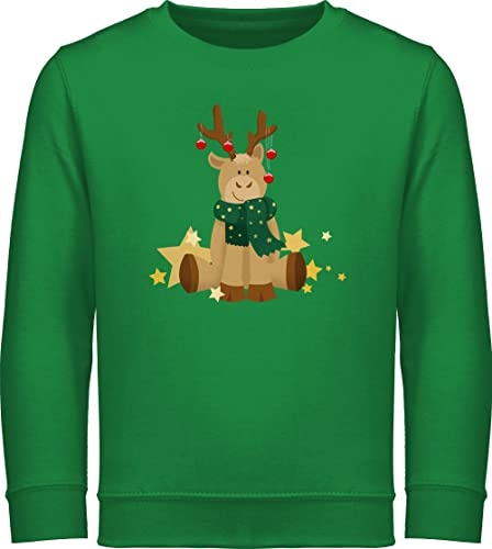 Sweatshirt Kinder Pullover für Jungen Mädchen - Weihnachten Kinder Geschenke Christmas - süßer Elch - 128 (7/8 Jahre) - Grün - weihnachtspulli Xmas weihnachtsoutfit Weinachten - JH030K von Shirtracer