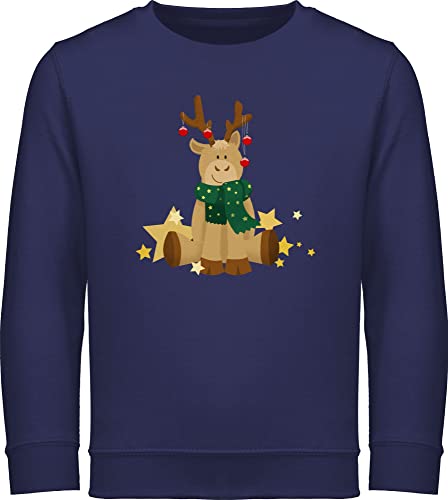 Sweatshirt Kinder Pullover für Jungen Mädchen - Weihnachten Kinder Geschenke Christmas - süßer Elch - 128 (7/8 Jahre) - Navy Blau - weihnachtsmotive weinachts weinach x-Mas - JH030K von Shirtracer