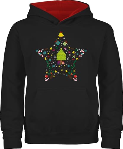 Pullover Kinder Hoodie Jungen Mädchen - Weihnachten Geschenke Christmas - Weihnachtsstern - 152 (12/13 Jahre) - Schwarz/Rot - x-.Mas für weihnachtlich Winter weinachst pullis weihnqchts Pulli von Shirtracer