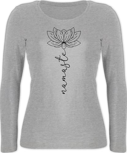 Langarmshirt Damen - und Wellness - Namaste Lotusblüte I Geschenk Yoga - M - Grau meliert - Shirt Lotus Langarm Yoga-Bekleidung Meditation Hippi Oberteil Tshirt Yoga-Kleidung spirituelle Hippie von Shirtracer