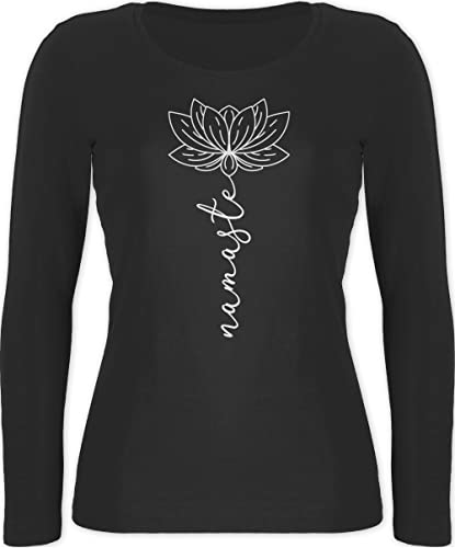 Langarmshirt Damen - und Wellness Geschenk - Namaste Lotusblüte Yoga Chakra - L - Schwarz - Shirt Oberteil Lotus blüten Shirts Langarm Outfit Oberteile Fans t-Shirt Kleidung Yoga-Kleidung Symbol von Shirtracer