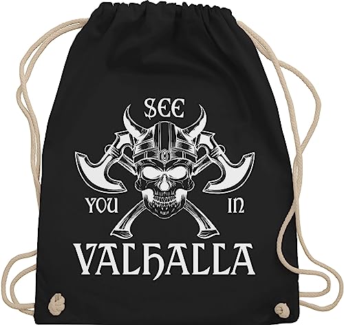 Shirtracer Turnbeutel Rucksack - Wikinger & Walhalla Herren - See you in Valhalla - Unisize - Schwarz - vikings skull umhängebeutel vikinger viking stoffrucksack wikinger&walhalla totenkopf von Shirtracer