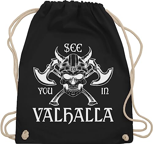 Shirtracer Turnbeutel Rucksack - Wikinger & Walhalla Herren - See you in Valhalla - Unisize - Schwarz - vikinger skull stoffrucksack viking totenkopf beutelrucksäcke wikinger&walhalla vallhallah von Shirtracer