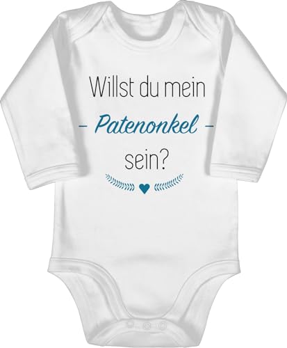 Baby Body langarm Mädchen Junge - Willst du mein Patenonkel sein? Herz - 3/6 Monate - Weiß - paten onkel taufpate babybody taufpaten fragen babybodys sein strampler frage langarmbody werden von Shirtracer