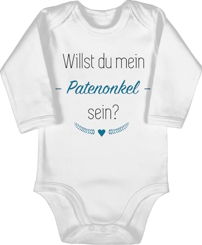 Shirtracer Baby Body langarm Mädchen Junge - Willst du mein Patenonkel sein? Herz - 3/6 Monate - Weiß - taufpaten+fragen+strampler pate taufpaten fragen babybody paten sein babybodys taufpate werden von Shirtracer