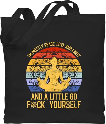 Baumwolltasche - Yoga und Wellness Geschenk - I'm mostly Peace, Love & Light and a little go f yourself - Unisize - Schwarz - meditation peace jutebeutel spirituelle hippi stofftasche joga bild von Shirtracer