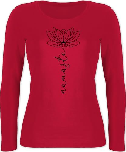 Langarmshirt Damen - und Wellness - Namaste Lotusblüte I Geschenk Yoga - S - Rot - Shirt Lotus Langarm Yoga-Bekleidung Meditation Hippi Oberteil Tshirt Yoga-Kleidung spirituelle Hippie Shirts von Shirtracer