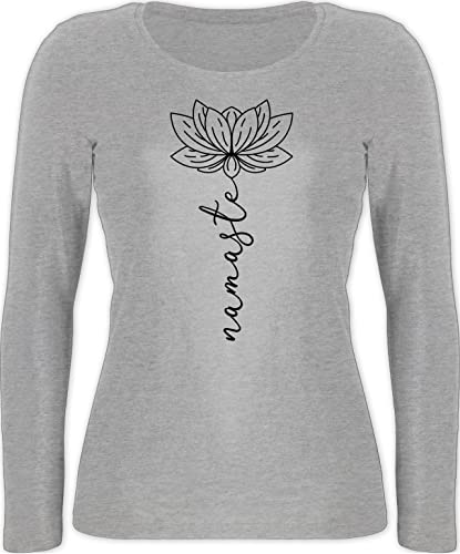 Langarmshirt Damen - Yoga und Wellness Geschenk - Namaste Lotusblüte - XL - Grau meliert - Langarm Shirt Oberteil Sportshirt Bekleidung Longsleeve langärmlig Langarm,mitaufdruck Oberteile Kleidung von Shirtracer