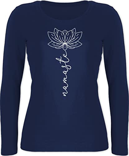 Langarmshirt Damen - und Wellness Geschenk - Namaste Lotusblüte Yoga Chakra - XL - Marineblau - Bekleidung Langarm Shirt Oberteil lang Kleidung Sportshirt Longsleeve yogashirth leiberl Tshirt top von Shirtracer