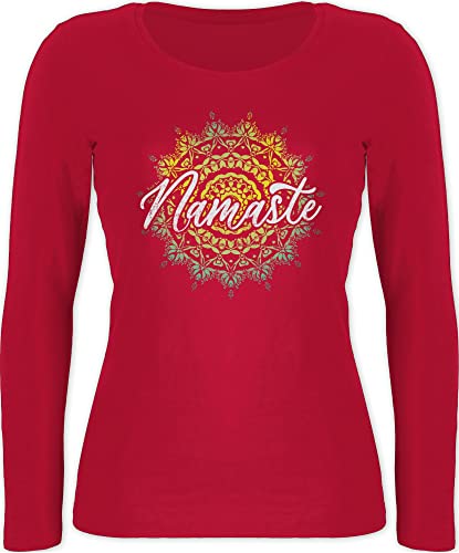 Langarmshirt Damen - Yoga und Wellness Geschenk - Namaste Vintage - M - Rot - Oberteil Shirt Langarm Oberteile Tshirt Kleidung Shirts Yoga-Kleidung Longshirt Longsleeve t-Shirt locker Sportshirt von Shirtracer