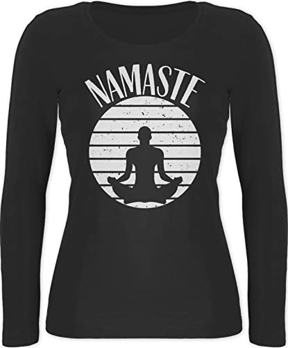 Langarmshirt Damen - Yoga und Wellness Geschenk - Namaste weiß - M - Schwarz - Oberteil Geschenke Langarm Shirt Oberteile Shirts Kleidung Longshirt Yoga-Kleidung Longsleeve locker Tshirt Sportshirt von Shirtracer