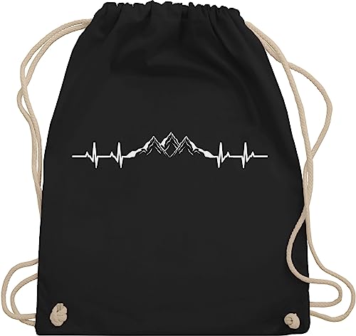 Turnbeutel Rucksack - Skiurlaub Apres Ski - Berge Herzschlag - Unisize - Schwarz - wander geschenke valemtinstagsgeschenk berg bauwollbeutel valentinstaggeschenk hiking juterucksäcke skifahrer von Shirtracer