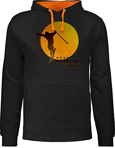 Pullover Herren Frauen Hoodie Kontrast zweifarbig - Skiurlaub Apres - Ski and Sun - Skifahrer - XL - Schwarz/Orange - Kapuzenpullover Party Pulli Apres+ski Kapuzenpulli Fahren Oberteile apre Hoody von Shirtracer