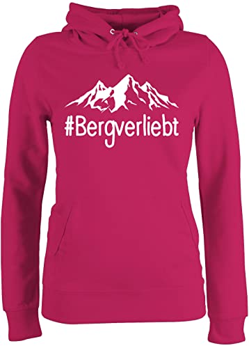 Pullover Damen Hoodie Frauen - Bergverliebt - weiß - S - Fuchsia - Wander Huddy mädchen Berge Kapuzenpullover wandern polloverer Berg hoddis für Wanderfreunde Pollover Hoddies damenhooddies von Shirtracer