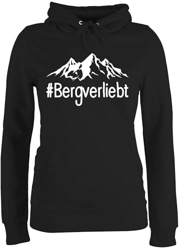Pullover Damen Hoodie Frauen - Bergverliebt - weiß - S - Schwarz - Sport Berg Hoddies/pullies Berge Hoodies Wander hoddis wandern hudis Mountain Pulli bergmotiv Huddy Statement Pollover mit Bergen von Shirtracer