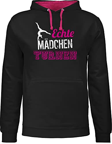 Pullover Herren Frauen Hoodie Kontrast zweifarbig - Echte Mädchen turnen - Geschenk Turnerin - XS - Schwarz/Fuchsia - turn klamotten sport turner hoddies turnerinnen pulli kunstturnen hoody von Shirtracer