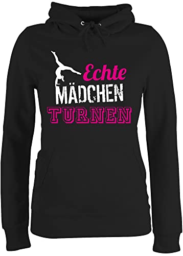 Pullover Damen Hoodie Frauen - Echte Mädchen Turnen - Geschenk Turnerin - XS - Schwarz - Pulli personalisierbar Turn Hoddies Turner pullis turnerinnen Hoody kunstturnen Kapuzenpullover Bodenturnen von Shirtracer