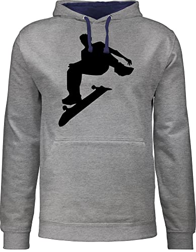 Pullover Herren Frauen Hoodie Kontrast zweifarbig - Skater - XL - Grau meliert/Navy Blau - sport skateboard pulli männertag skate hoody hoddies für mädels herrenpullis modern zweifarbiger damen von Shirtracer