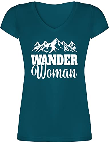 T-Shirt Damen V Ausschnitt - Wander Woman - M - Türkis - t Shirt Frauen v-Ausschnitt wandern Shirts Tshirt Baumwolle Berg Schnitt aus für Kurzarm t-Shirt wandershirt t-Shirts wandershirts mit von Shirtracer