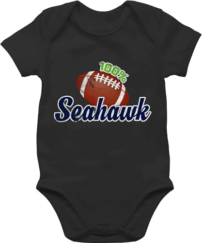 Baby Body Junge Mädchen - Sport & Bewegung - 100% Seahawk - 3/6 Monate - Schwarz - babysachen babybody kurzarm babyklamotten strampler neugeborene babybekleidung babykleidung buddy babystrampler von Shirtracer