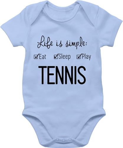 Baby Body Junge Mädchen - Sport & Bewegung - Life is simple Tennis - 3/6 Monate - Babyblau - kurzarm strampler für jungen bodies baumwolle bodys babysachen baby-kurzarmbodys babyklamotten von Shirtracer