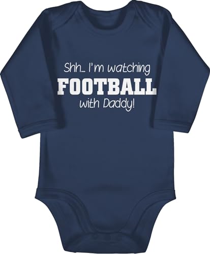 Baby Body langarm Mädchen Junge - Sport & Bewegung - Shh...I'm watching football with Daddy! - weiß - 3/6 Monate - Navy Blau - 25. geburtstag daddy babybody american strampler im babybodys shh von Shirtracer
