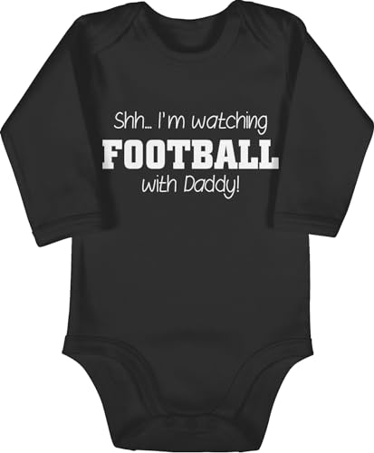 Baby Body langarm Mädchen Junge - Sport & Bewegung - Shh...I'm watching football with Daddy! - weiß - 3/6 Monate - Schwarz - 25. geburtstag daddy babybody american strampler im babybodys shh von Shirtracer