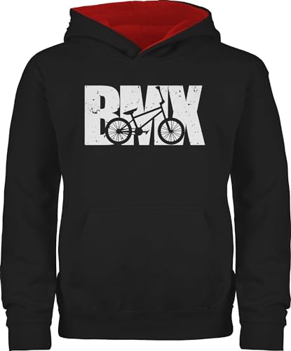 Pullover Kinder Hoodie Jungen Mädchen - Sport Kleidung - Bmx Fahrrad weiß - 140 (9/11 Jahre) - Schwarz/Rot - jungs hoody polower hoodies polova kinderpullover kapuzenpullover ohne kordel für von Shirtracer