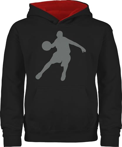 Pullover Kinder Hoodie Jungen Mädchen - Sport Kleidung - Basketballspieler - 152 (12/13 Jahre) - Schwarz/Rot - basketball pulli korbball kapuzenpulli outfit jungs basketbal kinderpulli junge von Shirtracer