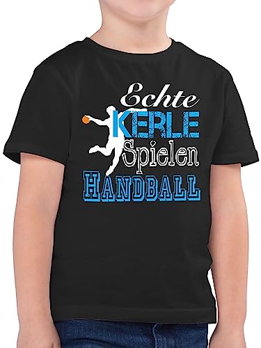 Kinder T-Shirt Jungen - Sport Kleidung - Echte Kerle Spielen Handball weiß - 140 (9/11 Jahre) - Schwarz - Sportshirt Jungs t Shirt Tshirt t-Shirts Kurzarm Shirts Junge von Shirtracer