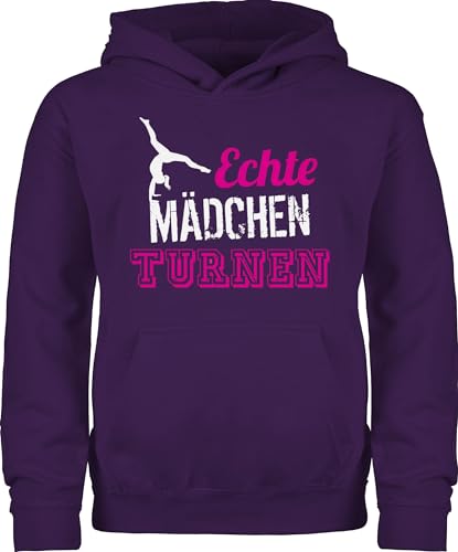 Kinder Hoodie Jungen - Sport Kleidung - Echte Mädchen turnen - Geschenk Turnerin - 140 (9/11 Jahre) - Lila - turn kapuzenpullover maedchen sweater echt kapuzenpulli frauen fun-pullover mädels von Shirtracer