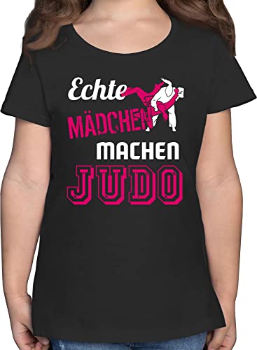 T-Shirt - Kinder Sport Kleidung - Echte Mädchen Machen Judo - 140 (9/11 Jahre) - Schwarz - Sportshirt Shirts Kurzarm Tshirt mädels Shirt t-Shirts Outfit t Kind t_Shirt für fã¼r mã¤dchen von Shirtracer