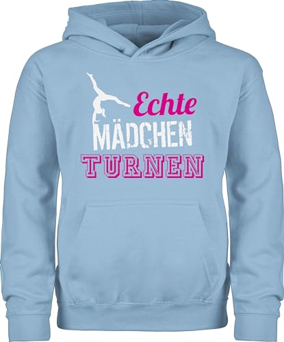 Kinder Hoodie Jungen - Sport Kleidung - Echte Mädchen turnen - Geschenk Turnerin - 140 (9/11 Jahre) - Hellblau - oodie kinderpullover mädchenhoodie pullunder fun-sweatshirts mädchenpullover von Shirtracer