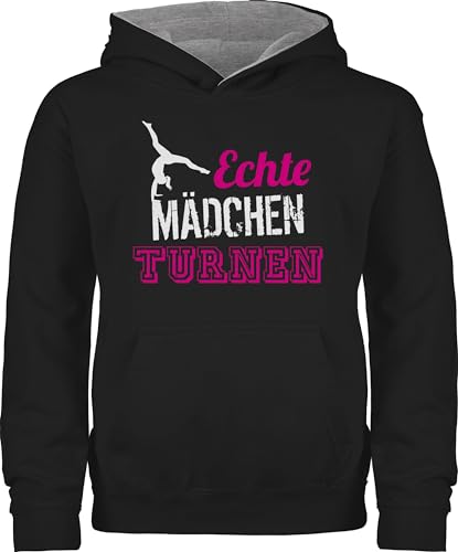 Pullover Kinder Hoodie Jungen - Sport Kleidung - Echte Mädchen turnen - Geschenk Turnerin - 152 (12/13 Jahre) - Schwarz/Grau meliert - geräteturnen pullis kunstturnen puli turn hoddies turnerinnen von Shirtracer