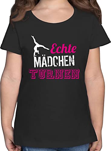 T-Shirt - Kinder Sport Kleidung - Echte Mädchen Turnen - Geschenk Turnerin - 164 (14/15 Jahre) - Schwarz - Sportshirt geräteturnen t- Shirt turnshirt Kurzarm Turner Kind Tshirt Turnen+Tshirt Turn von Shirtracer