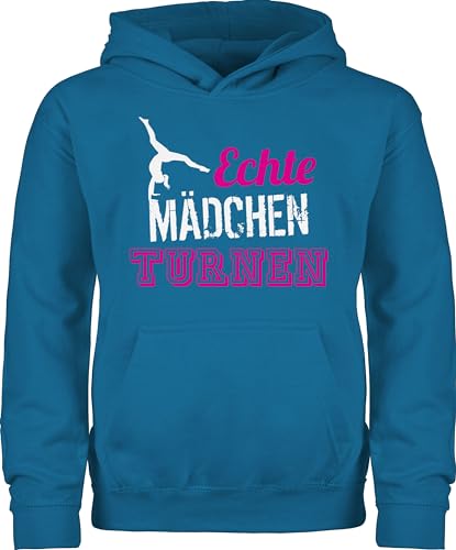 Kinder Hoodie Jungen - Sport Kleidung - Echte Mädchen turnen - Geschenk Turnerin - 140 (9/11 Jahre) - Himmelblau - huddy echten hudis turner huddis mädchem kind pullover polovers oodie pulli von Shirtracer