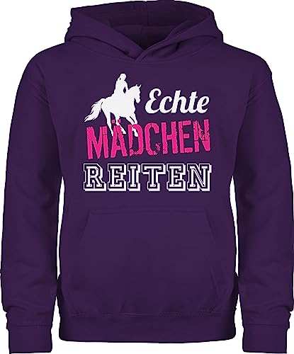 Kinder Hoodie Jungen - Pferd Pferde - Echte Mädchen reiten - 152 (12/13 Jahre) - Lila - reit zugehör reiter sachen pferdegeschenke flauschiger pulli pferdegeschenkartikel pferdepullis horses von Shirtracer