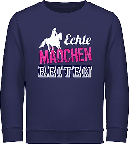 Sweatshirt Kinder Pullover für Jungen - Pferd Pferde - Echte Mädchen reiten - 140 (9/11 Jahre) - Navy Blau - geschenk sprüche maedchen reiter geschenke pferdezubehör pferde+maedchen+geschenk mit von Shirtracer