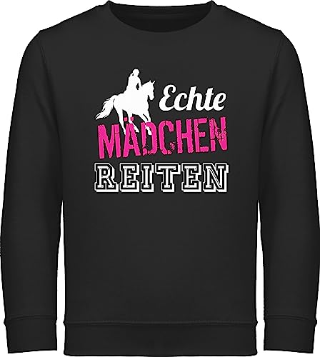 Sweatshirt Kinder Pullover für Jungen - Pferd Pferde - Echte Mädchen reiten - 140 (9/11 Jahre) - Schwarz - pferdepullover reitersachen pferdeliebhaber horses reitpullover pferdepulli reiter von Shirtracer