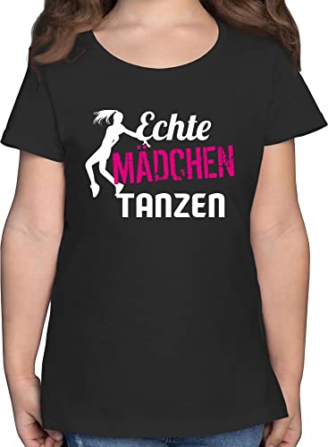 T-Shirt - Kinder Sport Kleidung - Echte Mädchen tanzen - Tänzerin - 140 (9/11 Jahre) - Schwarz - Shirt Kurzarm Tshirt mädels kindershirts Shirts Tshirts Teenager t Oberteil für t_Shirt Kind von Shirtracer