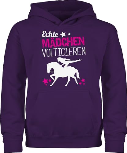 Kinder Hoodie Jungen - Pferd Pferde - Echte Mädchen voltigieren - 140 (9/11 Jahre) - Lila - pulli pferdepullies reitpulli reiter voltigier reitpullover sachen pferdehoodies pferdemotiv funny horses von Shirtracer