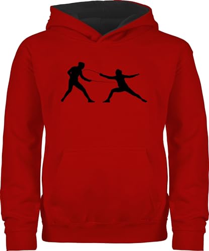 Pullover Kinder Hoodie Jungen Mädchen - Sport Kleidung - Fechten - 152 (12/13 Jahre) - Rot/Schwarz - fechter fencing kinderpullover mädchen+hoodie+fechten fecht kapuzenpulli pulli hoody hoodies von Shirtracer