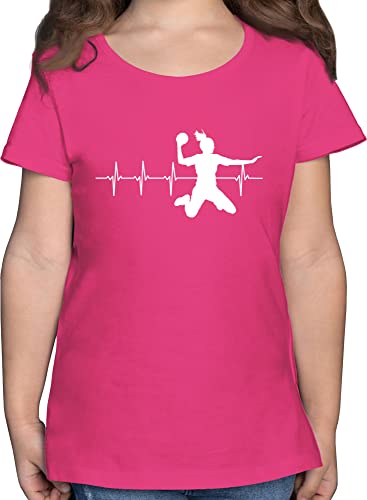 T-Shirt Mädchen - Kinder Sport Kleidung - Handball Herzschlag für Damen - 128 (7/8 Jahre) - Fuchsia - Shirt Sportshirt wm Kurzarm mädels Tshirt Kindershirt Shirts t-Shirts t t_Shirt Girlie Outfit von Shirtracer